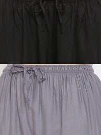 Thumbnail for Wahe-NOOR Women's Solid Black & Grey Rayon Palazzo (Set Of 2) - Distacart
