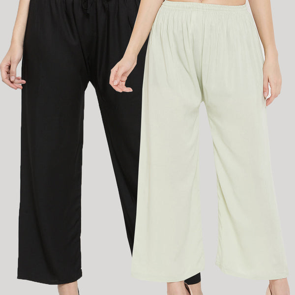 Wahe-NOOR Women's Solid Black & Pista Green Rayon Palazzo (Set Of 2) - Distacart