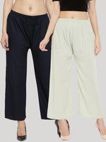 Thumbnail for Wahe-NOOR Women's Solid Navy Blue & Pista Green Rayon Palazzo (Set Of 2) - Distacart