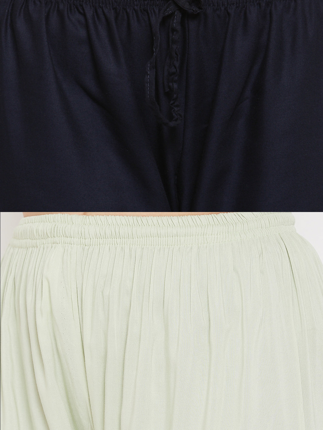 Wahe-NOOR Women's Solid Navy Blue & Pista Green Rayon Palazzo (Set Of 2) - Distacart