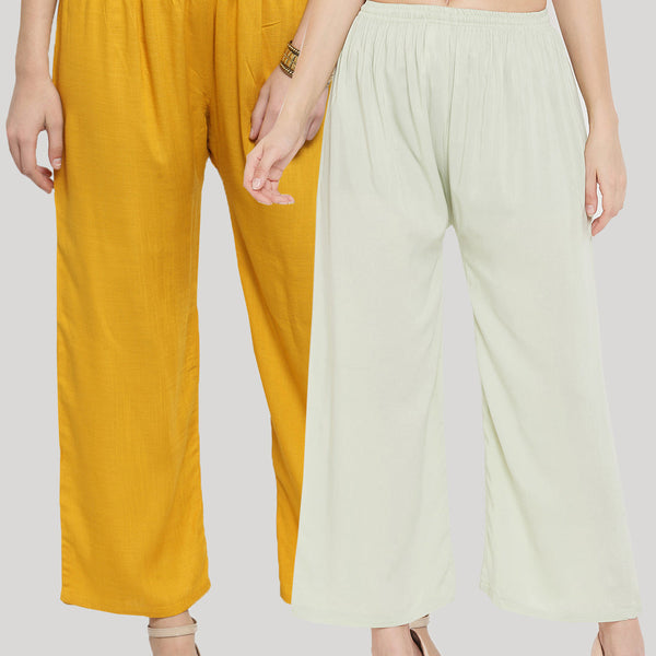 Wahe-NOOR Women's Solid Mustard & Pista Green Rayon Palazzo (Set Of 2) - Distacart
