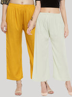 Thumbnail for Wahe-NOOR Women's Solid Mustard & Pista Green Rayon Palazzo (Set Of 2) - Distacart