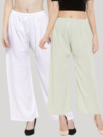 Thumbnail for Wahe-NOOR Women's Solid White & Pista Green Rayon Palazzo (Set Of 2) - Distacart