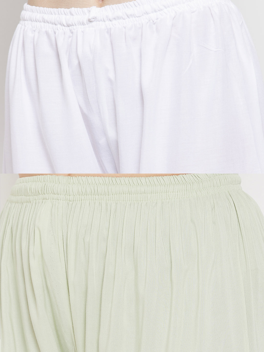 Wahe-NOOR Women's Solid White & Pista Green Rayon Palazzo (Set Of 2) - Distacart