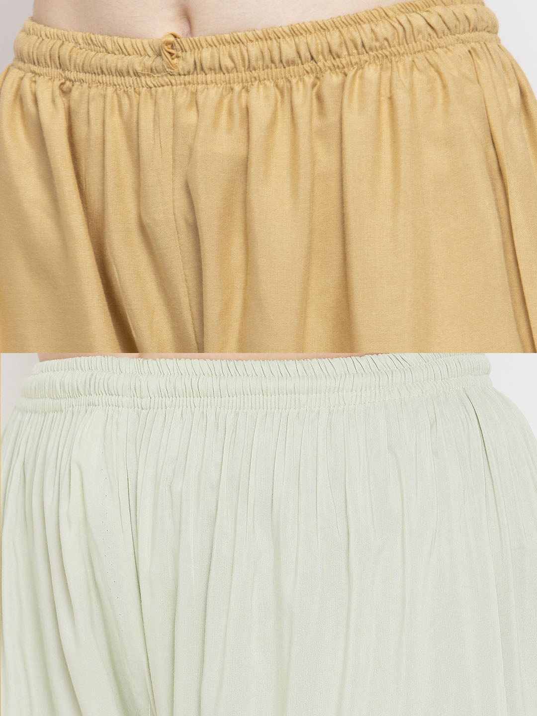 Wahe-NOOR Women's Solid Fawn & Pista Green Rayon Palazzo (Set Of 2) - Distacart