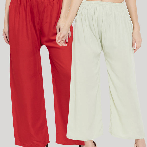 Wahe-NOOR Women's Solid Red & Pista Green Rayon Palazzo (Set Of 2) - Distacart
