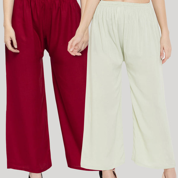 Wahe-NOOR Women's Solid Maroon & Pista Green Rayon Palazzo (Set Of 2) - Distacart
