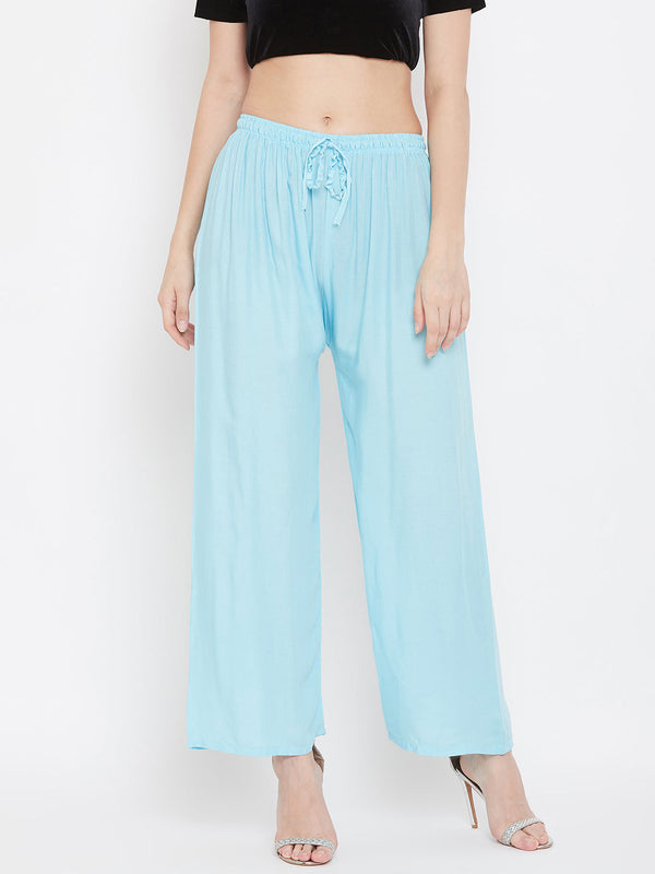 Wahe-NOOR Women's Solid Sky Blue & Pista Green Rayon Palazzo (Set Of 2) - Distacart