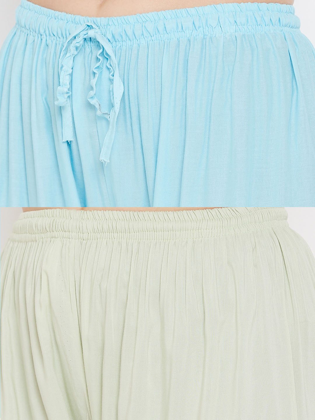 Wahe-NOOR Women's Solid Sky Blue & Pista Green Rayon Palazzo (Set Of 2) - Distacart