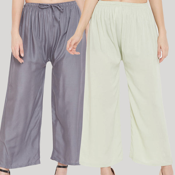 Wahe-NOOR Women's Solid Grey & Pista Green Rayon Palazzo (Set Of 2) - Distacart