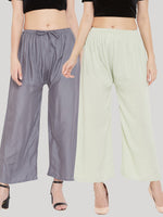 Thumbnail for Wahe-NOOR Women's Solid Grey & Pista Green Rayon Palazzo (Set Of 2) - Distacart
