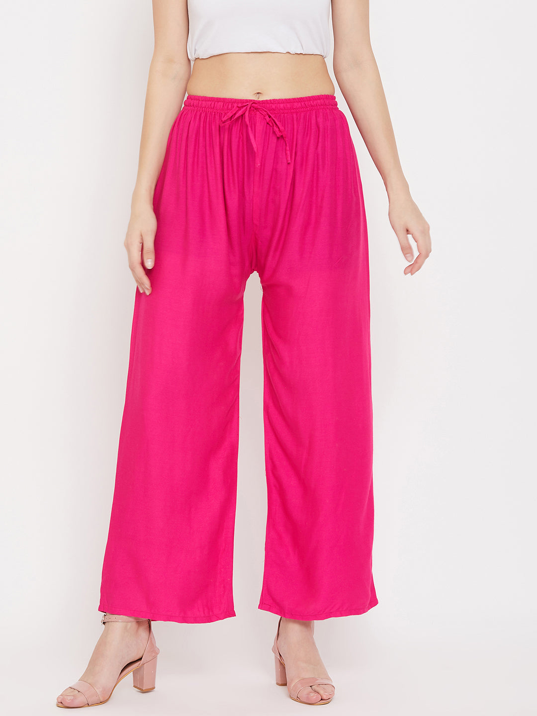 Wahe-NOOR Women's Solid Magenta & Pista Green Rayon Palazzo (Set Of 2) - Distacart