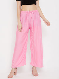 Thumbnail for Wahe-NOOR Women's Solid Black & Pink Rayon Palazzo (Set Of 2) - Distacart