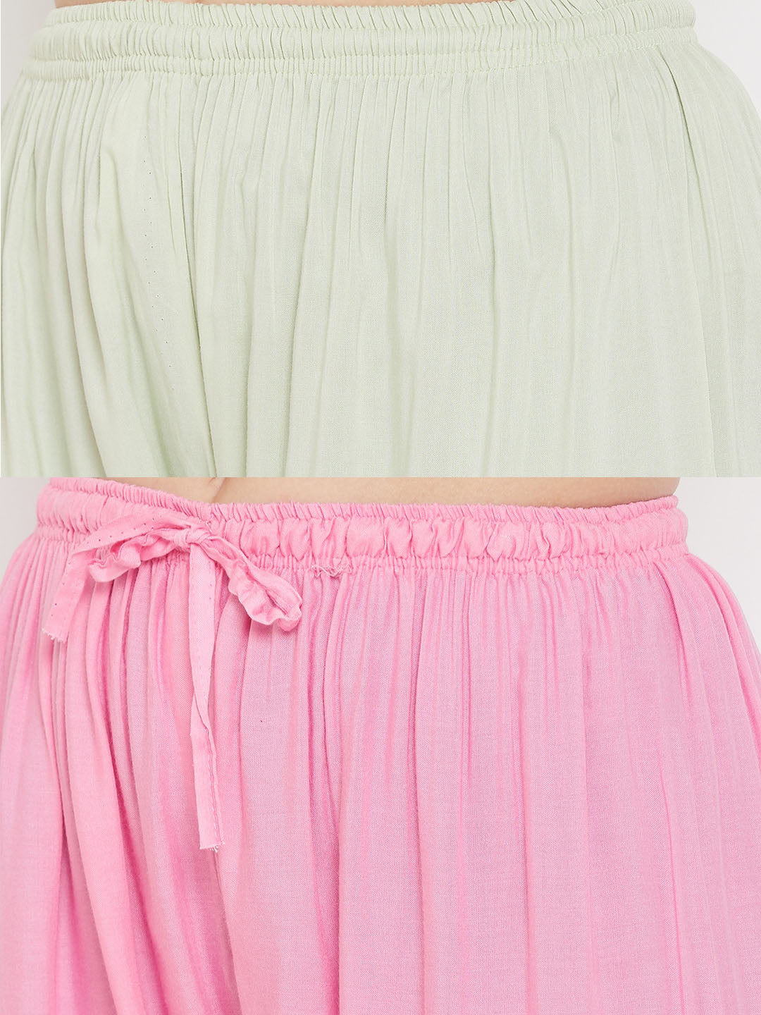 Wahe-NOOR Women's Solid Pista Green & Pink Rayon Palazzo (Set Of 2) - Distacart