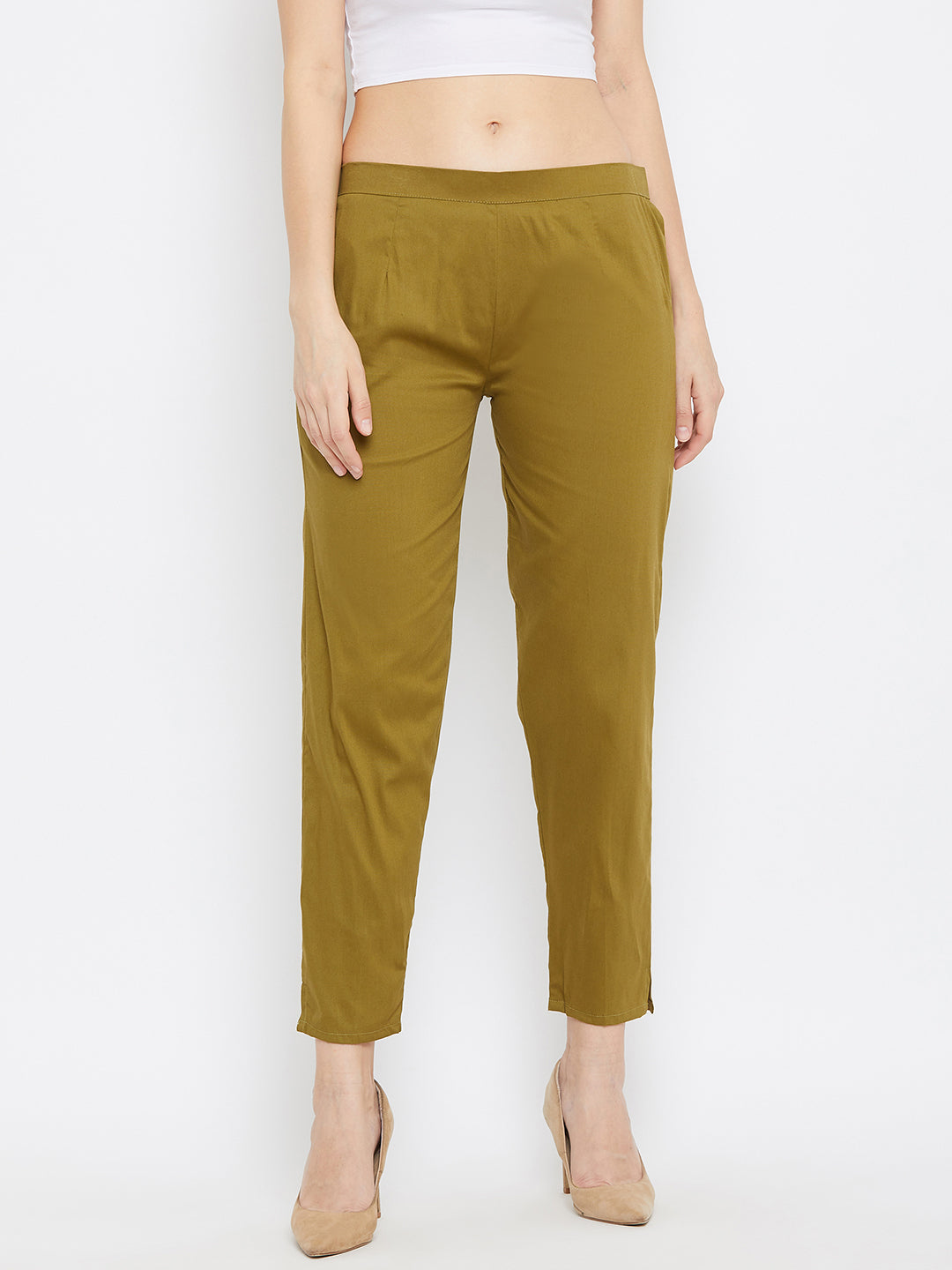 Wahe-NOOR Women's Mehandi Regular Fit Solid Pants - Distacart