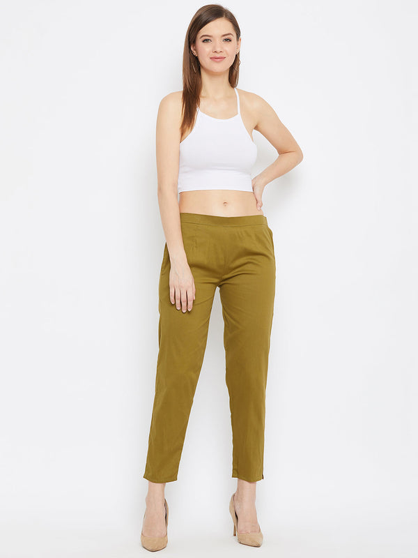 Wahe-NOOR Women's Mehandi Regular Fit Solid Pants - Distacart