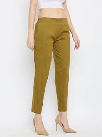 Thumbnail for Wahe-NOOR Women's Mehandi Regular Fit Solid Pants - Distacart