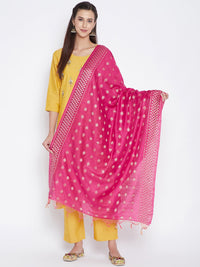 Thumbnail for Wahe-NOOR Women's Magenta Self Design Cotton Dupatta - Distacart