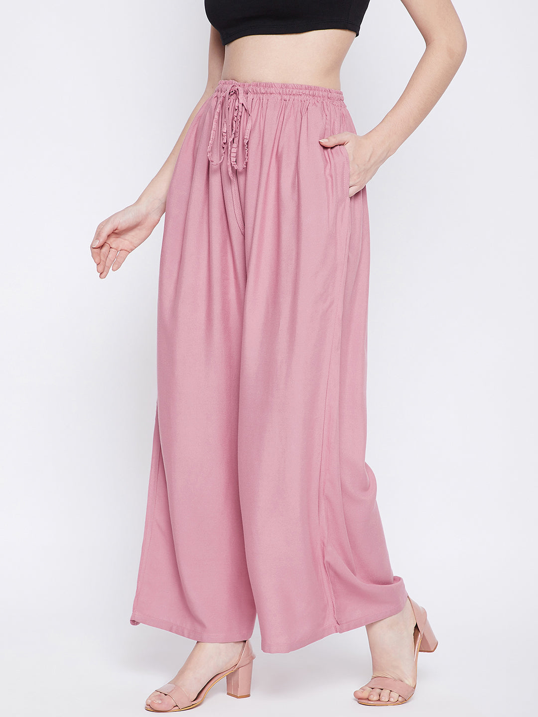 Wahe-NOOR Women's Light Pink Solid Rayon Sharara - Distacart