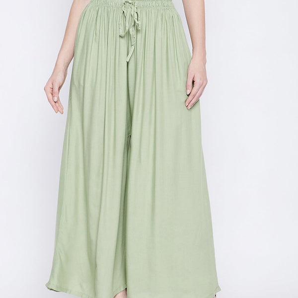 Wahe-NOOR Women's Pista Green Solid Rayon Sharara - Distacart