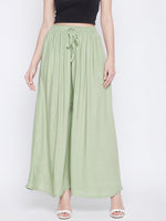 Thumbnail for Wahe-NOOR Women's Pista Green Solid Rayon Sharara - Distacart