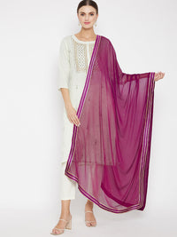 Thumbnail for Wahe-NOOR Women's Purple Chiffon Solid Dupatta - Distacart