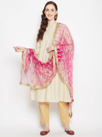 Thumbnail for Wahe-NOOR Women's Magenta Embellished Net Dupatta - Distacart