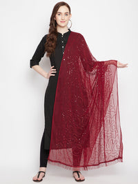 Thumbnail for Wahe-NOOR Women's Maroon Embellished Chiffon Dupatta - Distacart