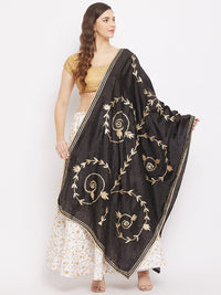 Thumbnail for Wahe-NOOR Women's Black Gotta Patti Poly Silk Dupatta - Distacart