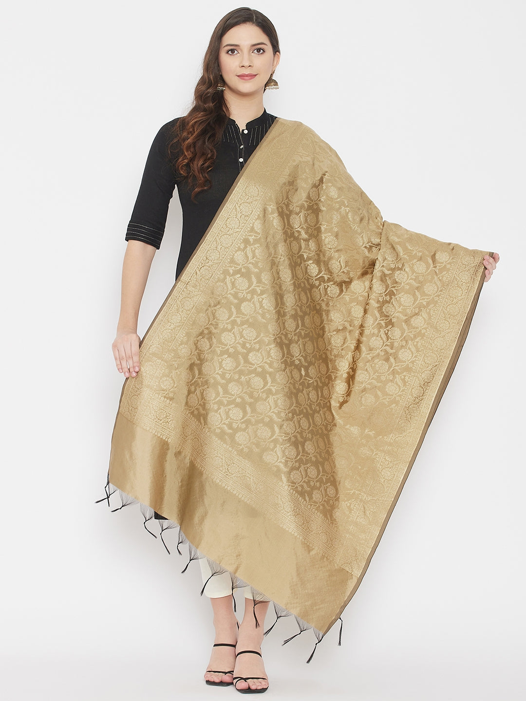 Wahe-NOOR Women's Fawn Banarsi Poly Silk Dupatta - Distacart