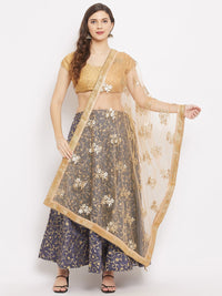Thumbnail for Wahe-NOOR Women's Golden Embroidered Net Dupatta With Sequined - Distacart