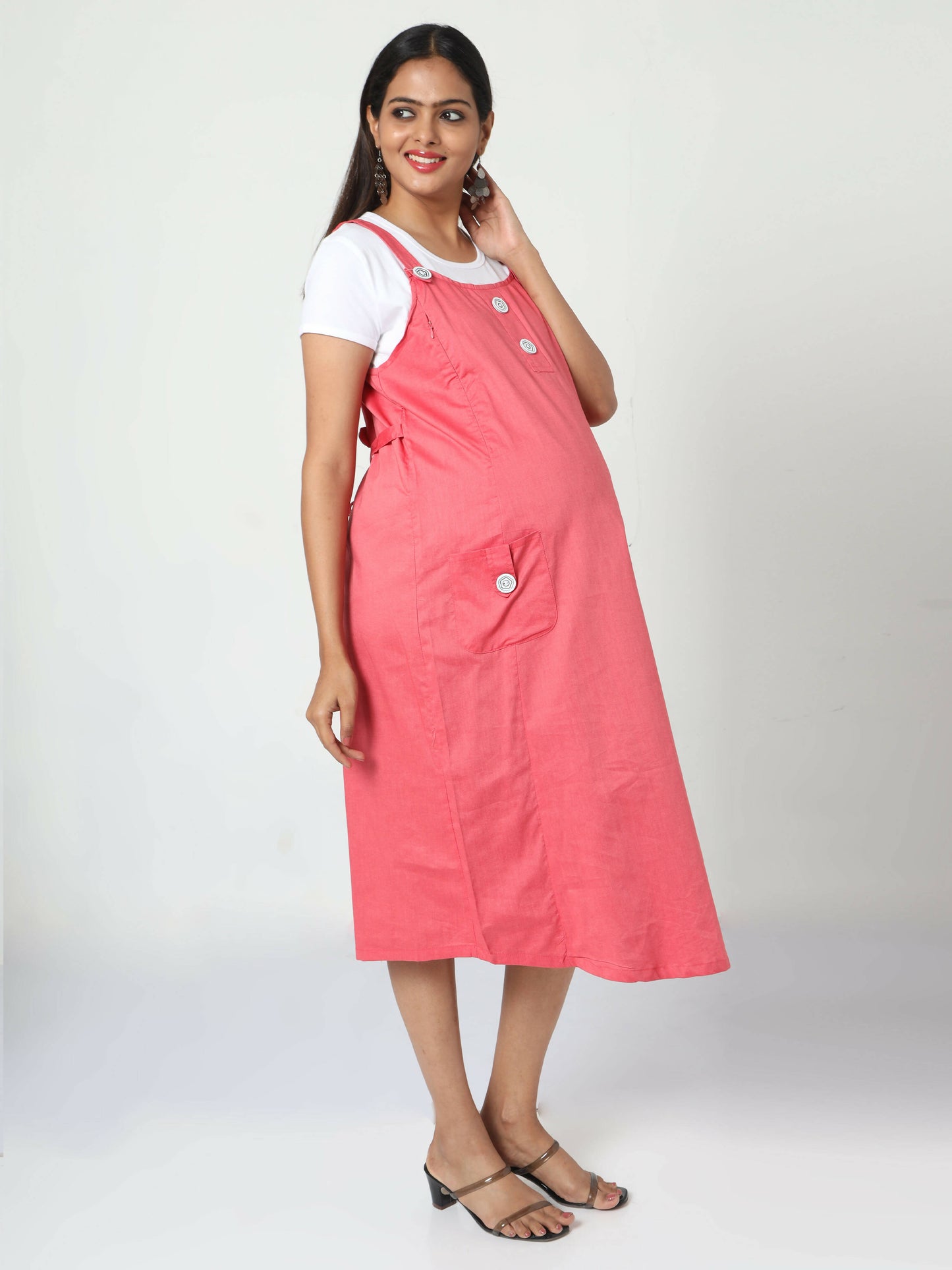 Manet Half Sleeves Solid Maternity Dress With Concealed Zipper Nursing Access - Red - Distacart