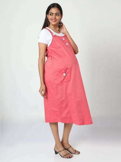 Manet Half Sleeves Solid Maternity Dress With Concealed Zipper Nursing Access - Red - Distacart