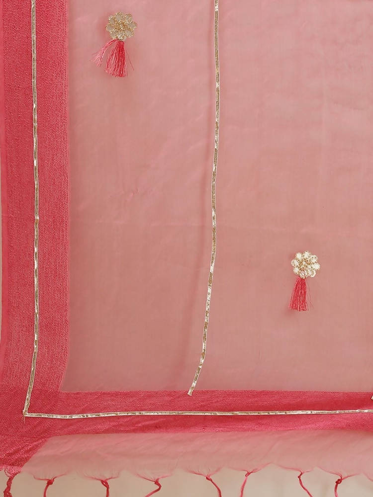 Yufta Women Mustard Yellow Layered Thread Work Kurta with Trouser and Dupatta