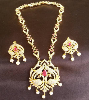 AD Ruby Peacock Necklace Set