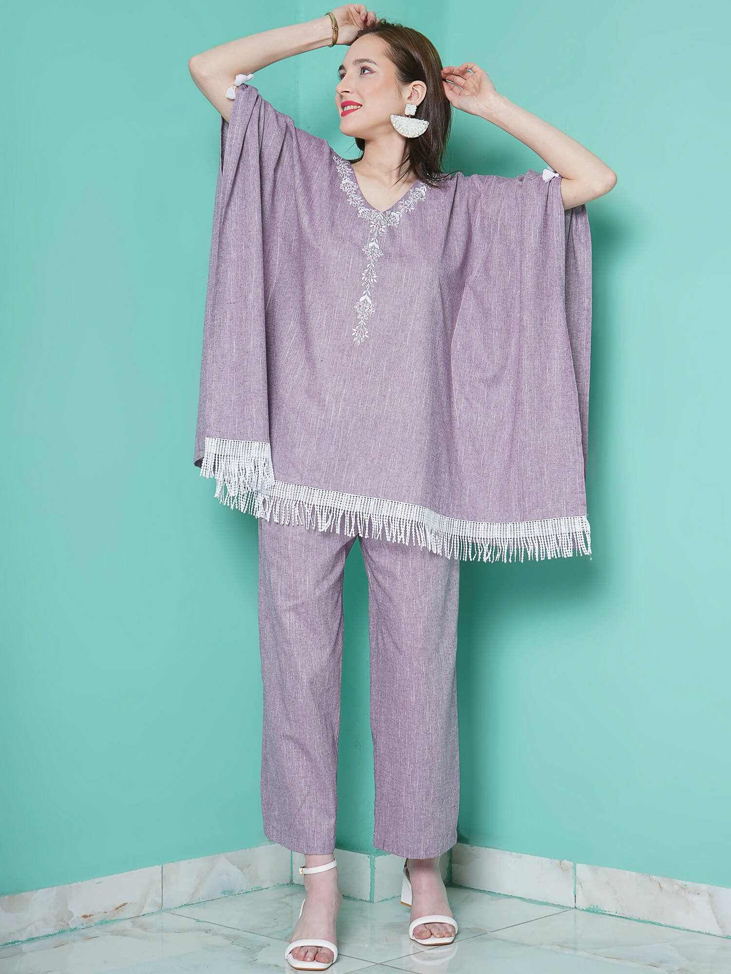 Women Republic Purple Cotton Kafttan With Palazzo - Distacart