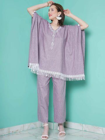 Women Republic Purple Cotton Kafttan With Palazzo - Distacart
