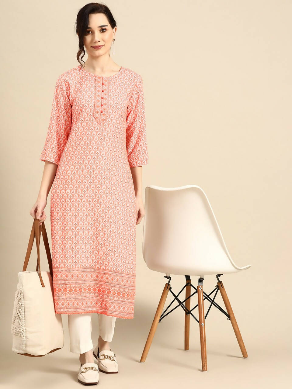 Deeps women's Orange Embroidered Rayon Kurta - Distacart