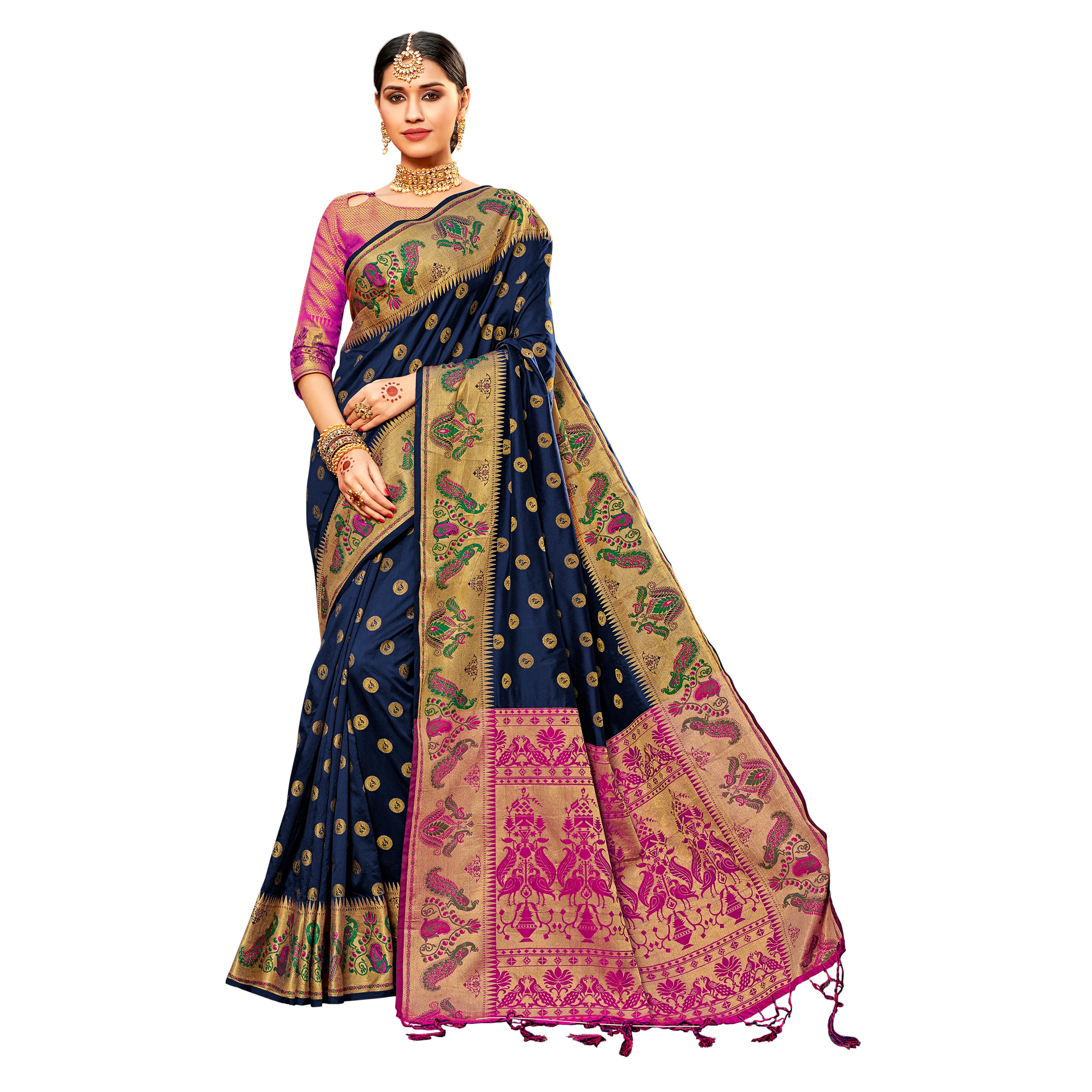Vamika Royal Blue Designer Weaving Banrasi Silk Saree - Distacart