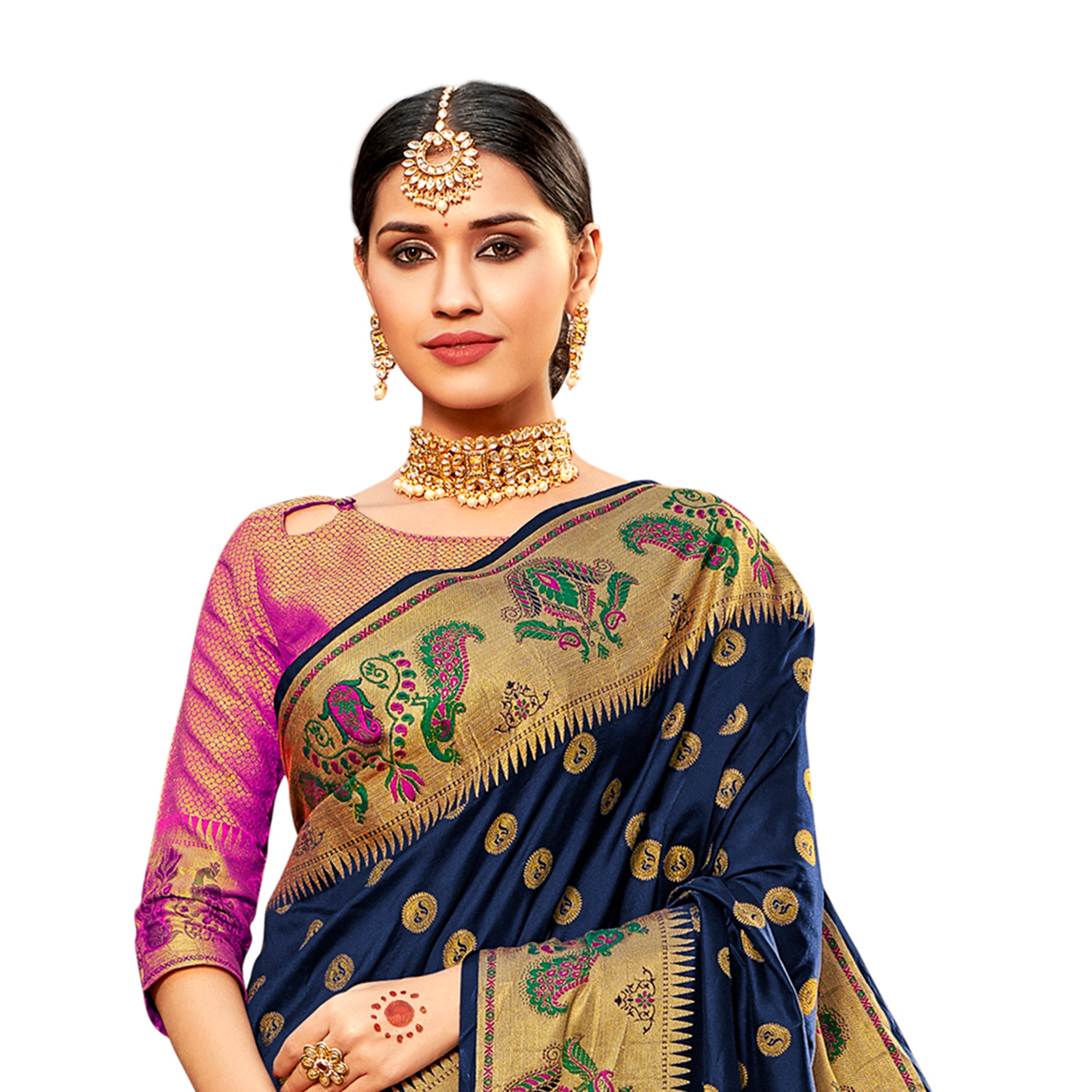 Vamika Royal Blue Designer Weaving Banrasi Silk Saree - Distacart