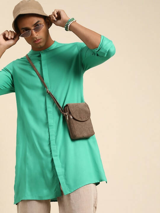 Sea Green Men Viscose rayon Solid Straight Shirt - Mahotsav - Distacart
