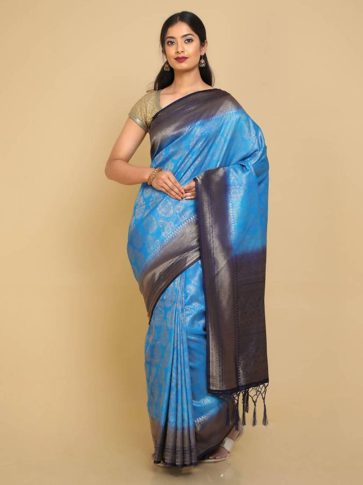 Kalamandir Ethnic Motifs Blue Silk Blend Saree