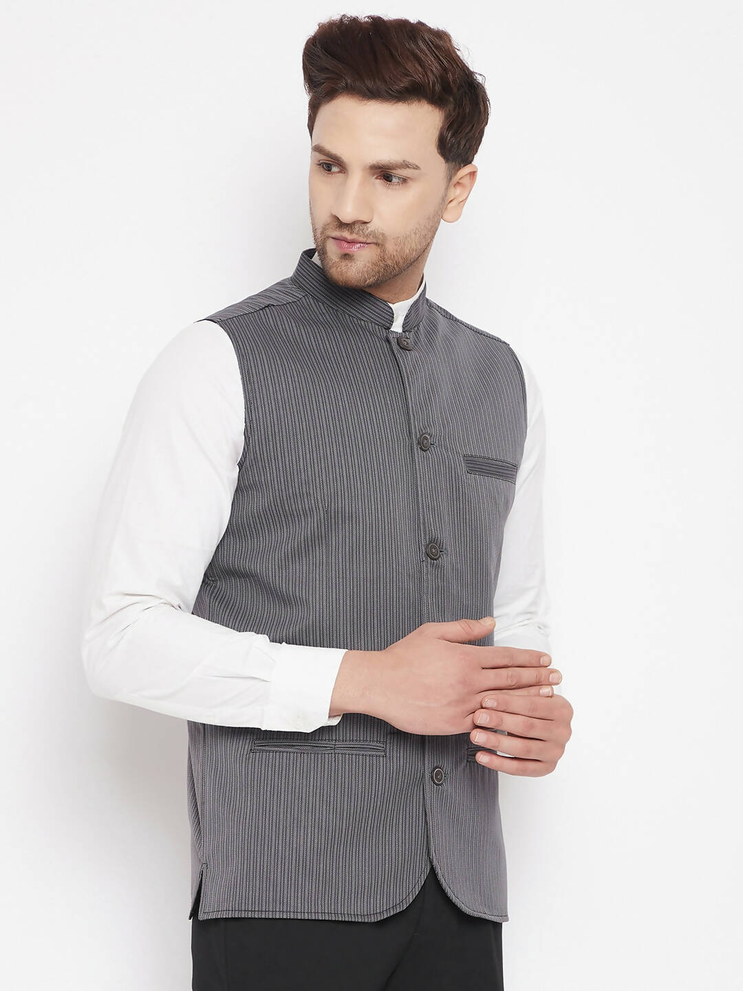 Even Apparels Grey Merino Men Woven Nehru Jacket BF708 - Distacart