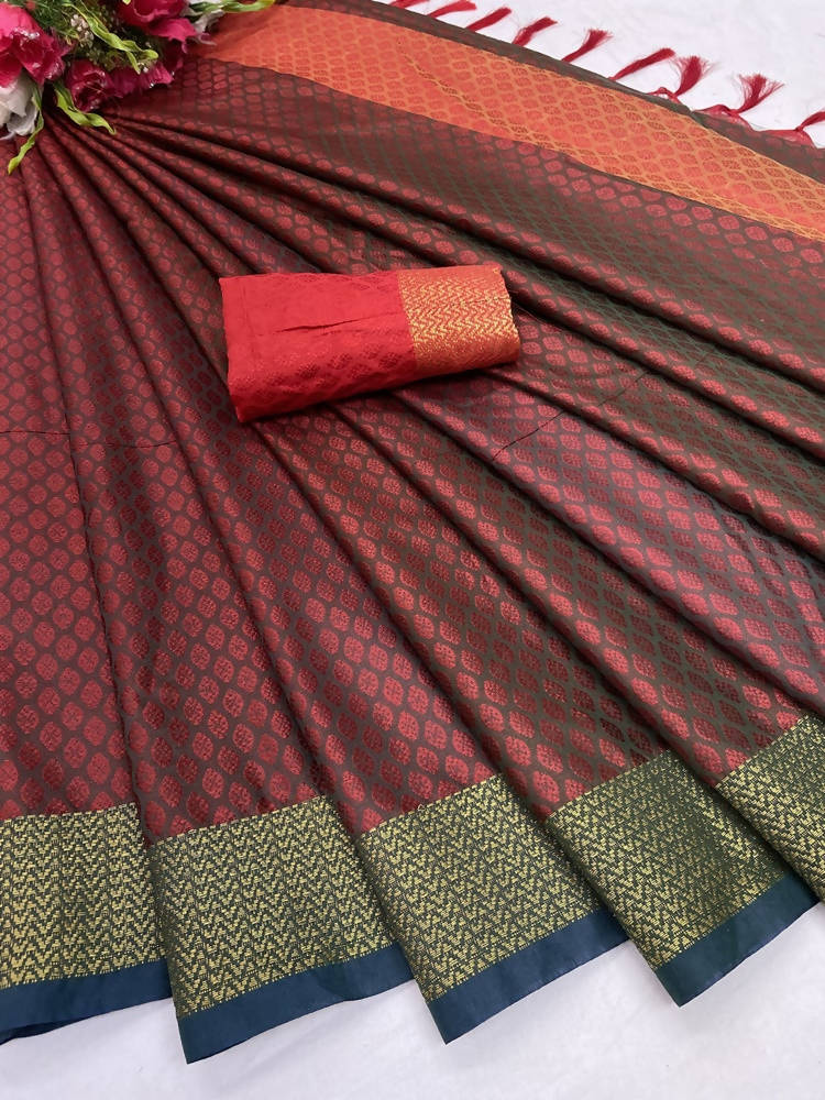 Vamika Banarasi Jacquard Weaving Red Color Saree