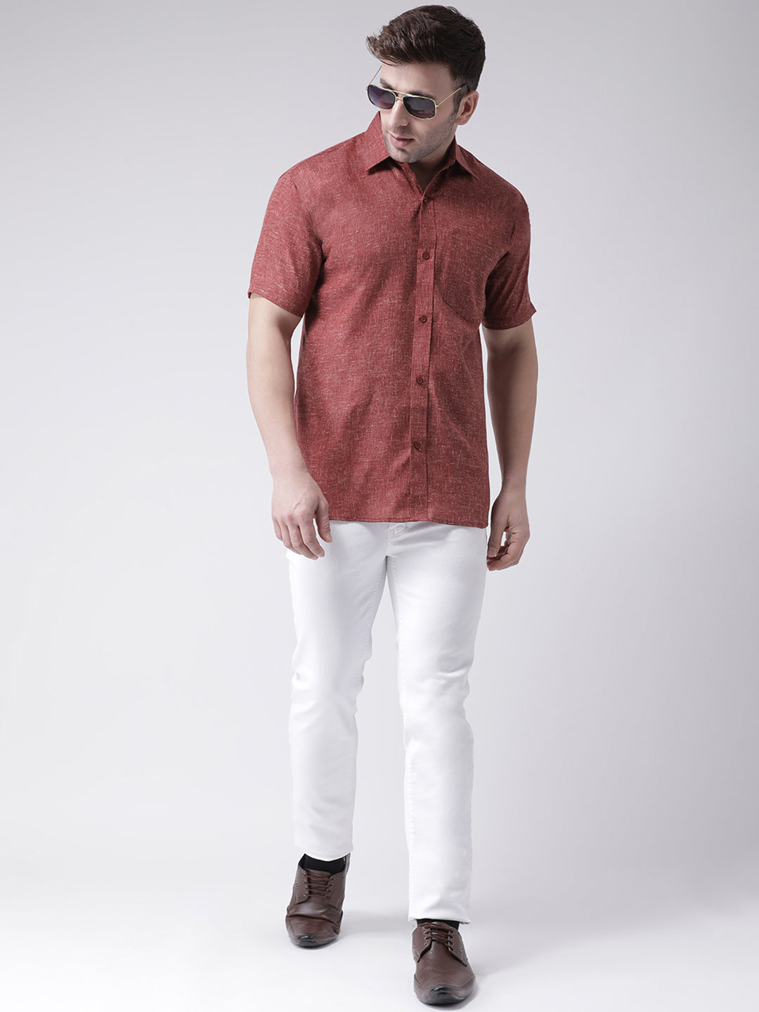 RIAG Brown Men's Half Sleeves Shirt - Distacart