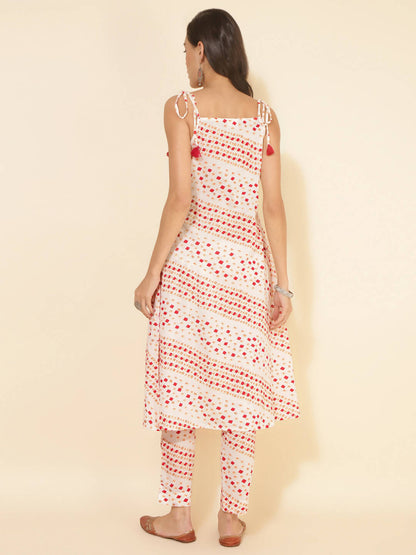Janasya Women's White Cotton Geometric Printed Casual A-line Co-ords - Distacart