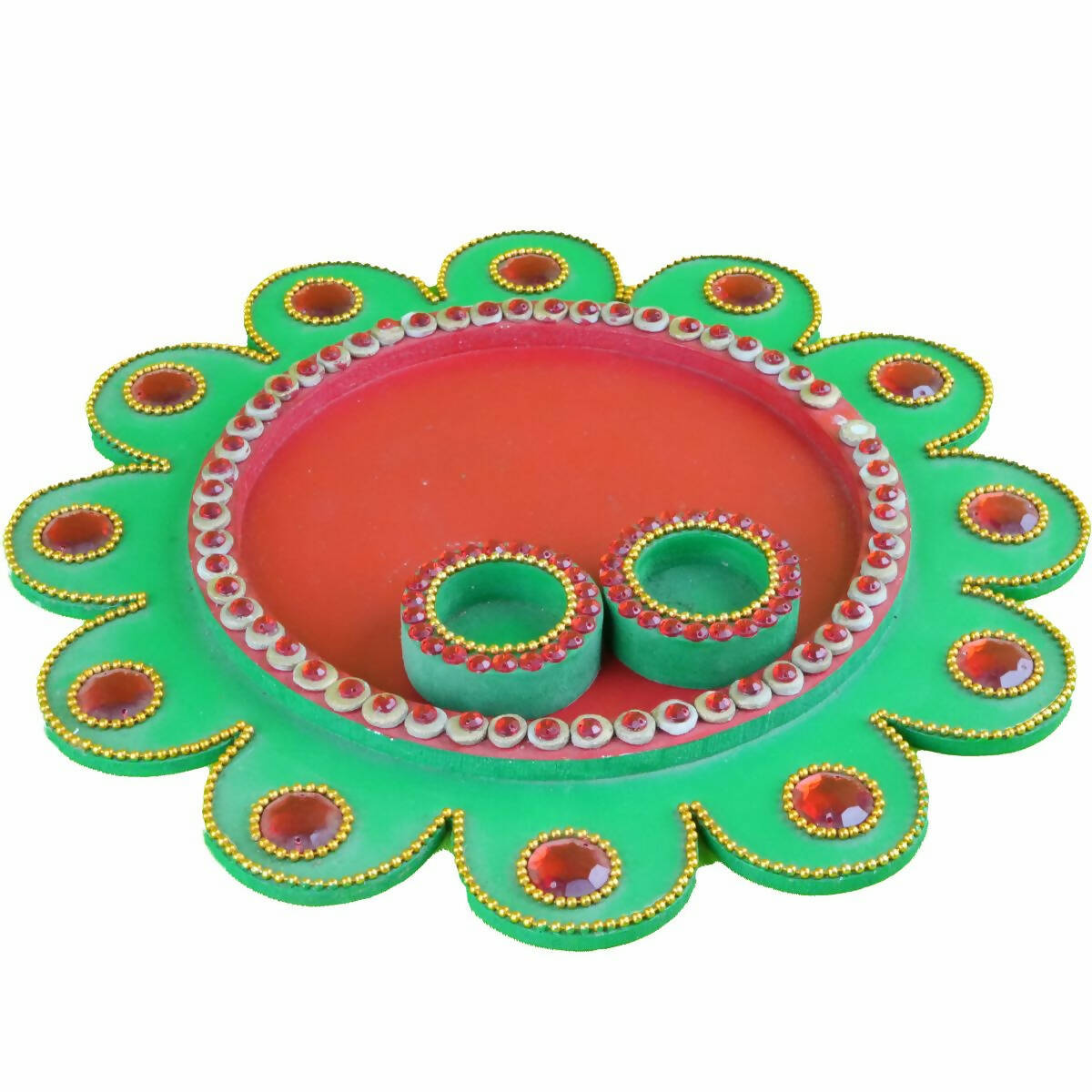 Kundan HandiKrafts Mdf Flower Pooja Thali - Green 01 - Distacart
