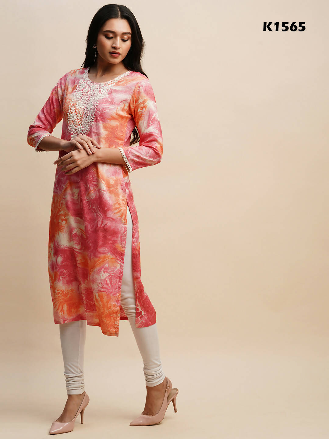 Pink Poly Rayon Tie dye Printed Straight Kurta - Samira - Distacart