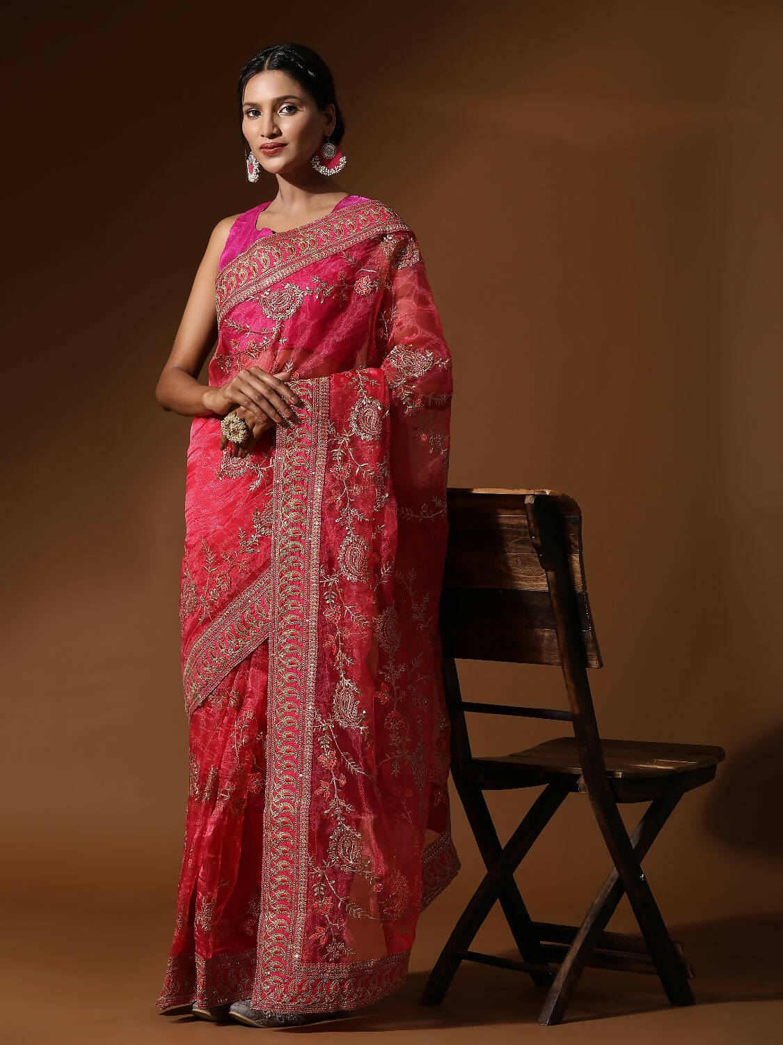 Vamsee Pink Organza Saree - Distacart