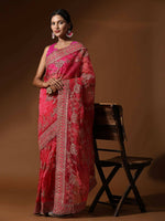 Thumbnail for Vamsee Pink Organza Saree - Distacart
